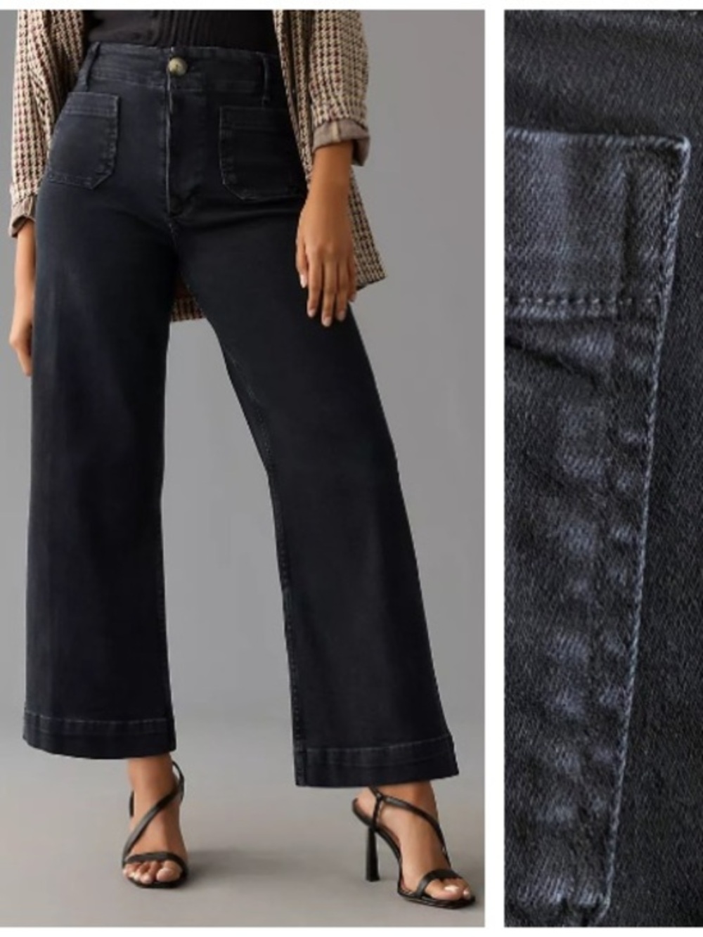 Anthropologie Maeve Colette Washed Black Denim Wide Leg Cropped Jeans 27